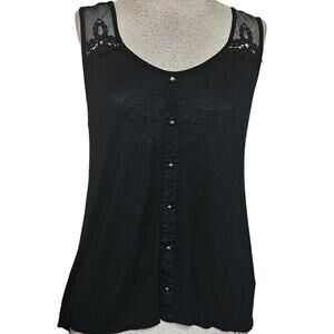 Black Sleeveless Button Up Blouse Size Small